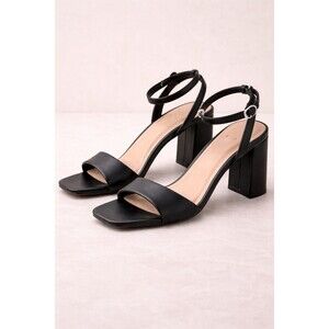Women Black Block Heel Sandals Ankle Strap Memory Foam Size 11